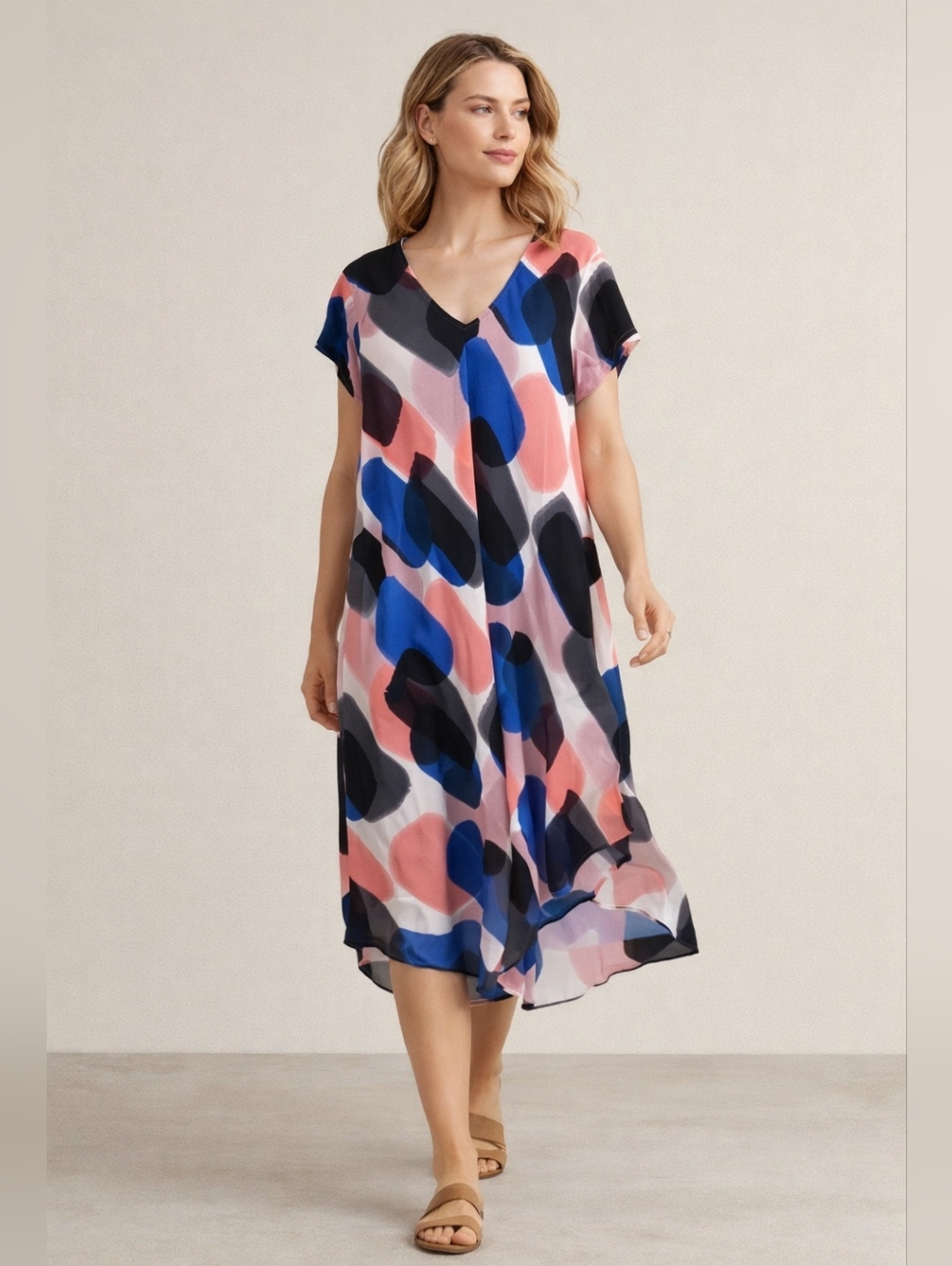 Masai Copenhagen Nebili Dress XL Abstract Print Midi Lagenlook V Neck